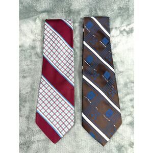 Courtley Vintage Tie Lot 2 1970s Wide Ties Stripe Geometric Medallion Brown Blue